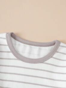 Young Boy White Striped Print Pajama Set, Comfortable Cotton, Spring/Autumn - White - View 3