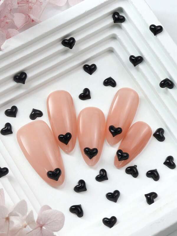 50pcs Kawaii Mini Love Heart Nail Charms Cute Sweetheart Halloween Black Mixed Nail Supplies Parts For DIY Women's Nail Salon Design Decoration 5mm