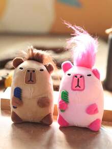 1pc/2pcs 4.3 Inch Plush Capybara Keychain, Brown/Pink Cute Fluffy Doll Pendant, Fun Accessory, Children Gift - Multicolor - View 3