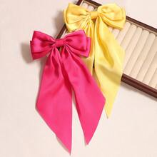 2 件装缎面纯色蝴蝶结发夹，女士缎带蝴蝶结发夹，百搭设计，玫瑰红 + 亮黄色，发饰，发夹爪夹，学校用品，优雅，学院风
