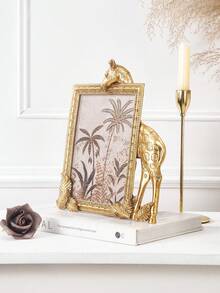 1pc Gold Resin Rectangular Giraffe Shaped Decorative Photo Frame, Resin Material Frame For Tabletop Cozy Photo Display And Photography Prop - Gold - View 4
