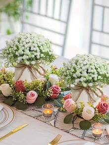 1/2/3件装人造满星白色花瓶花盆，PE材质，仿真花，仿真植物，婚礼装饰，人造植物，桌面装饰，花园装饰，房间装饰，桌面摆件，家居装饰，婚礼季，情人节礼物，复活节装饰，花园装饰，学校宿舍办公室装饰 - 彩色 - 查看 11