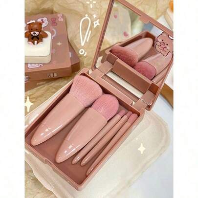 6pcs Mirror Box Makeup Brush Set, With Storage Box Makeup Mirror, 5 Plastic Brush Handles+1 Storage Box Mirror, Comfortable To Hold, Soft Foundation Make-Up, Loose Powder, Halo Dye, Eye Shadow, Lip Brush, Small And Delicate Face, Small And Delicate Makeup Tools, Gift For Girls, Best Holiday Gift, Random Colors,Travel,Travel Essential,Valentine's Day,Cheap,Travel Makeup Brush,Gifts For Women,Makeup Artist,Professional Complete Makeup Kit