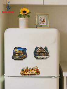 1pc German Style 3D Stereo Fridge Magnet - German Snowy Cabin + Luminous Cabin + Joyful Squirrel Party, High-Precision Embossed Collectible, Personalized Travel Souvenir Fridge Magnet Sticker, Home Decor, Kitchen, Room, Office, Cabinet Craft Gift, Holiday Souvenir, Exquisite Small Gift