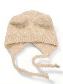 1pc Women's Cute Bear Ear Warm Earmuff Trapper Hat, Knitted Thick Fluffy Plush Cap For Autumn/Winter Outdoor Travel Cycling