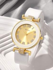 1 Reloj de cuarzo redondo de cinta de moda y versátil para mujer con esfera digital redonda, perfecto para uso diario, cenas y otras ocasiones para decorar la muñeca.