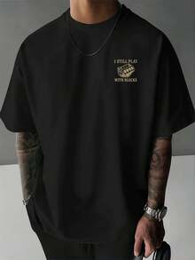 Engine Block Graphic T-Shirt, Herren-T-Shirt mit beidseitigem Aufdruck, modisch, l?ssig, Rundhalsausschnitt, 220 g/m2, reine Baumwolle (1 Stück) - Schwarz - View 2