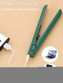 Portable Hair Straightener And Curler 2 In 1 Mini Flat Iron USB Charge Pocket Size Travel Straight Curl Tools For Women Men - 粉色 - 查看 11