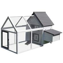 PawHut Wooden Coop Hen House Enclosure Garden With Ramp Run Nesting Box - Grey - View 2