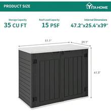 Outdoor Horizontal Storage Sheds W O Shelf Weatherproof Resin Tool Shed MultiOpening Door For Storage Of Bike Trash Cans Garden Tools 35 Cu Ft Waterproof Lockable Dark Gray - DarkGray - View 4