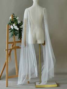 1 paire de châle en mousseline de soie et faux perles élégant pour femmes, léger et fluide, parfait pour les mariages et les événements formels - VG123 - Voir 12