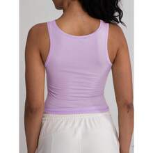 Camiseta de mujer de costilla con acolchado, top de entrenamiento de cuello cuadrado, top corto ajustado, camiseta básica de tirantes - Orquídea púrpura - Ver 5