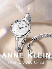 Anne Klein Conjunto de Relógio de Bracelete com Mostrador Floral e Pulseira Decorada com Cristais para Mulheres