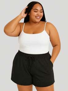 Kit 2 Shorts Plus Size Duna Fabric Women's Comfort, Lightness And Basic Style Everyday - 黑色和淡紫色 - 查看 9