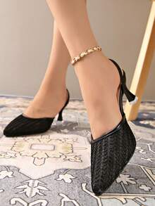 Giày cao gót đế xuồng màu trắng phong cách Trung Hoa mới, giày sandal mũi nhọn thêu ren cho nữ, giày cao gót mèo con - màu đen - Xem 4