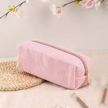 1pc Solid Color Plaid Multi-Functional Pencil Case, Diamond Pattern Large Capacity Pencil Box, Stationery Pouch, Student Pencil Case (Plush Student Pencil Case), Back To School, Pencil Bag, Backpack - Pink - View 9