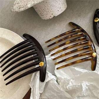 1pc Leopard Print Retro Acrylic Side Comb, Versatile Design Semicircular Bangs Hair Clip Hair Accessory For Women, Wedding, Combs, Hair Comb, Hair Accessories