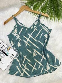 Beautiful, Fashionable Crepe Fabric Printed Tank Top - Green - View 3