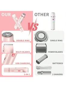 二合一电动剃毛器，女士无线比基尼修剪器，可拆卸刀头，触感柔软，干湿两用防水，USB充电，方便修剪比基尼线、腋下、腿部及全身毛发