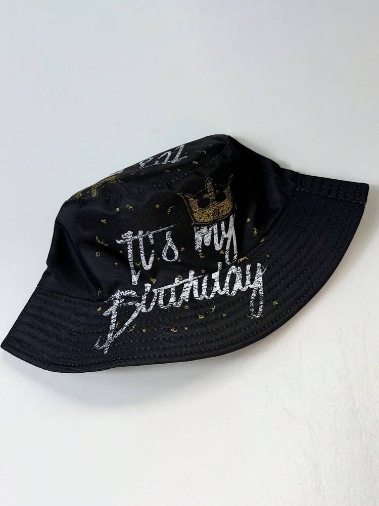 1 件可翻转渔夫帽，印有“This Is My Birthday”字母，生日派对百搭时尚配饰，适合男女秋季装饰 - A - 查看 6