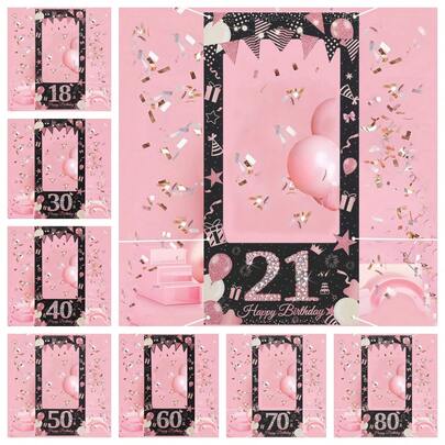 1 件玫瑰金生日相框背景装饰、18/21/30/40/50/60/70/80 岁生日照片展位道具背景布、生日装饰品、生日横幅照片展位、生日快乐派对礼品用品、生日派对道具装饰、生日装饰品、家居装饰
