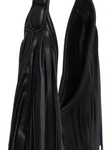 Women's Retro Suede Fringe Shoulder Bag, Crossbody Bag, Tote Bag - Black - View 6