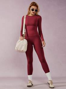 NcmRyu 1 Set Damen Mode Rundhals Lifting Tight Fitness Anzug für Laufen, Radfahren, Tanzen, Pilates, Workout