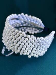 1件优雅珍珠新娘发箍，女士婚礼发饰，伴娘及女孩日常派对头饰 - 白色 - 查看 8