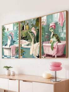 3PCS Blue Ocean Theme Bathroom Wall Art Gator Dolphin And Sea Turtle In Bathtub Picture Wall Decor Tropical Coastal Animals Poster Canvas Print Artwork, Bedroom Decor, Living Room Decor, Office Decor, Dining Room Wall Decoration, Kitchen Decor, Study Room, Corridor, Dormitory Decoration, Bathroom Decor,Ideal Gift For Friends, Wall Arts, Wall Decor, Home Decor, Room Decor, Canvas Wall Art, Posters, Wall Art With Frame, Optional Frame ﻿ ﻿ - Multicolor - View 5