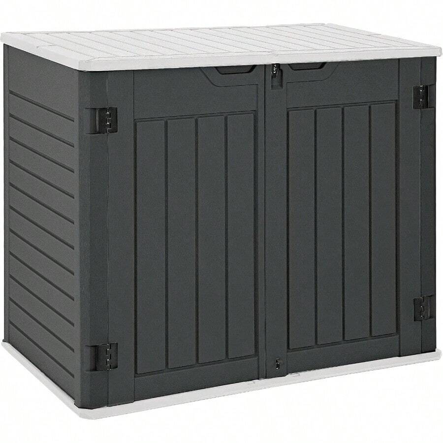 Outdoor Horizontal Storage Sheds W O Shelf Weatherproof Resin Tool Shed MultiOpening Door For Storage Of Bike Trash Cans Garden Tools 35 Cu Ft Waterproof Lockable Dark Gray - DarkGray - View 1