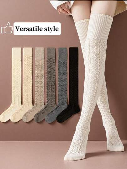 1/2/3/6 par damstrumpor med överknästrumpor, stickad kedjedesign, flerfärgade moderiktiga, mångsidiga överknästrumpor för vardagsbruk, år 2000-stil, vår/höst, bekväma, andningsbara, varma