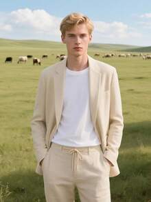 Men's Linen Suits 2 Piece Casual Regular Fit Linen Blazer Jacket And Pants For Summer Beach Weddinghalloween - 黑色 - 查看 9