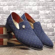 Men's Pointed Toe Rivet Dress Shoes Glitter Modern Metallic Slip On Loafers Plus Size-20256688 - Navy - View 3