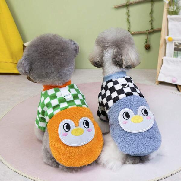 Roupas de outono/inverno para animais de estimação, casacos de lã quentes e fofos com desenhos animados para cães pequenos como poodle, chihuahua e corgi, adequados para gatos e cães de raças pequenas, moletons e suéteres de lã xadrez com coleira