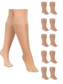 10 双女士透明及膝袜，黑色和杏色，时尚百搭，适合日常穿着、居家穿着、派对穿着， - 彩色 - 查看 11