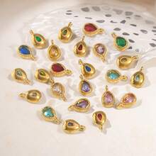 5个不锈钢金色多色玻璃水晶水滴吊坠，DIY耳环、手链饰品制作材料，女士饰品配件，DIY手工饰品 - 水滴吊墜 - 查看 2