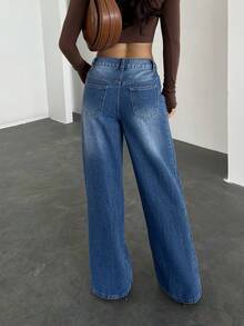 Quần jeans ống đứng thoải mái dành cho nữ, đa năng cho phong cách đi làm hàng ngày và dạo phố - Rửa tối - Xem 4