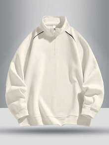 男士休闲四分之一拉链套头卫衣，时尚百搭，秋季长袖上衣 - 杏色 - 查看 1