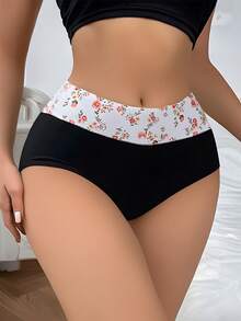 Set de 3 bragas de mujer de cintura alta, con estampado floral de colores contrastantes negro, blanco y gris, bragas cómodas y versátiles para uso diario