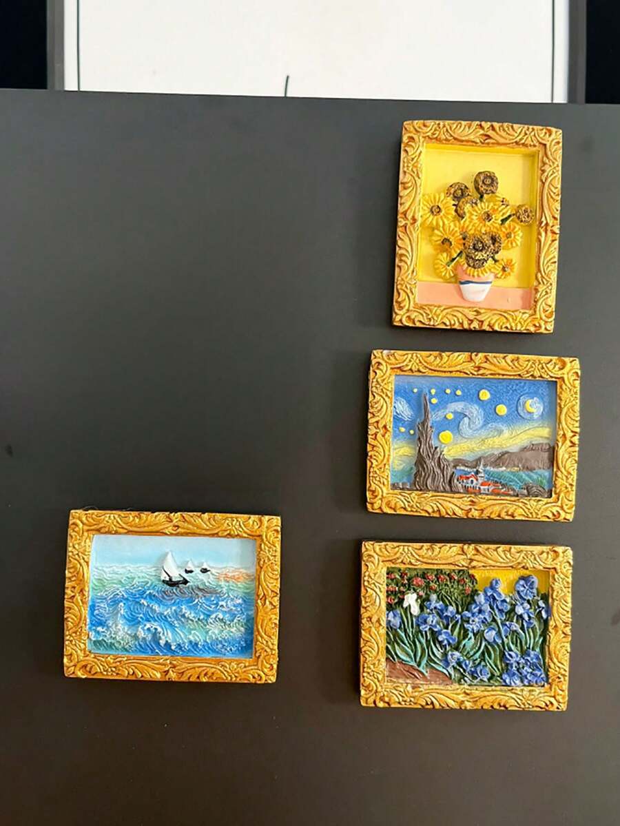 1 قطعة لوحة منظر طبيعي مغناطيسية إبداعية، ملصق مغناطيسي منزلي ثلاثي الأبعاد، إطار لوحة زيتية مغناطيسية للديكور - متعدد الألوان - مشاهدة 1