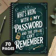 Green Spiral Password Notebook, Gold Key Design - 70 Pages For Secure Internet And Computer Login, Username And Password - Home Or Office/Clipboard