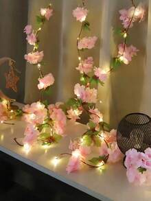 6.56ft/16.4ft[Sakura Fairy String Lights] - LED Rose Gold Flower String Lights, 200cm Floral Garland With Switch Control, Battery Powered, Plastic Material, Christmas Floral Decor Theme, Batteries Not Included, Switch Control, Suitable For Indoor Floral Decoration In Weddings And Special Occasions!