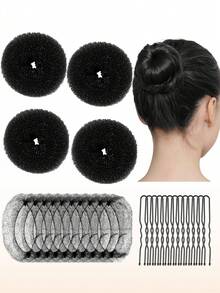 24件套青少年芭蕾舞发髻制作套装，4件套迷你芭蕾舞发髻制作器，10个30厘米发髻网，10个U型发夹 - 彩色 - 查看 9