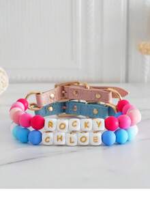 1 pièce Colliers pour animaux de compagnie personnalisés avec perles, colliers d'identification personnalisés pour chat, chien, chiot, à la mode, simple, mignon, élégant, coloré et unique, nom/ID de chien personnalisé, pour les amateurs d'animaux de compagnie, anniversaire d'animal de compagnie, anniversaire, pendaison de crémaillère, accessoire photo, esthétique, prêt à offrir - Multicolore - Voir 7