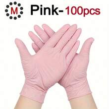 50/100 pezzi Guanti monouso di alta qualità rosa, senza lattice e senza polvere, guanti impermeabili durevoli per pulizie domestiche, con dita in canapa, multiuso adatti per lavorazione e preparazione di alimenti, cucina, pittura, salone di bellezza, regali per le feste, articoli essenziali per la pulizia domestica (senza scatola) disponibili nelle taglie S, M, L