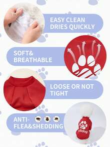 1pc Minimalist Cute Paw Print & Slogan Pattern Polyester Hoodie Sweatshirt, Flea Resistant, Shed Reducing, Warm & Breathable For Small Pets Indoor & Outdoor