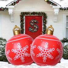 2pcs Giant Inflatable Outdoor Decoration PVC Inflatable Christmas Balls Large Christmas Ornaments Blow Up Yard Lawn Porch Decor 19.6inch
