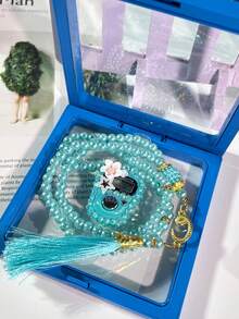 Elegant Floating Box Beaded Set: Flower Rhinestone Ring Counter + Prayer Bead Bracelet, Tasbih Counter Bracelet, Step Counter, Suitable For Holiday Gatherings As Gifts - Multicolor - View 8