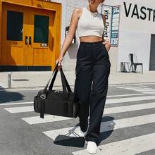 WLLWOO - Bolsa pequeña de gimnasio para mujer con bolsillo húmedo, bolsa de viaje pequeña, bolsa de viaje para entrenamiento, ligera, para baile, yoga, fines de semana, Beige - Negro - - Ver 2