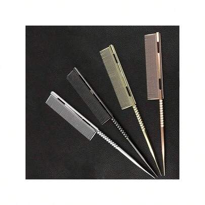 专业美发师铝合金尖尾梳，细齿防静电耐热造型梳，符合人体工学的手柄设计，适用于干湿发、敏感头皮、编发、接发，耐用精准的造型工具（专业及家用）